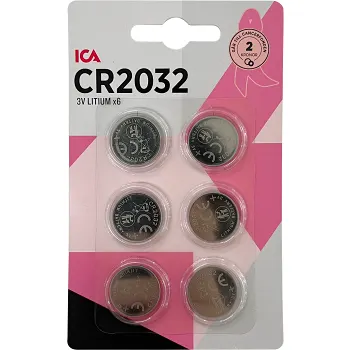 Knappcell CR2032 Litium 6p Rosa Bandet.