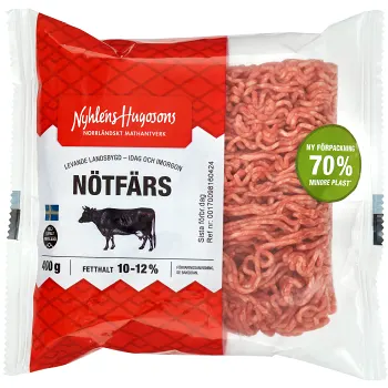 Nötfärs Fetthalt 10-12% 400g Nyhléns Hugosons.