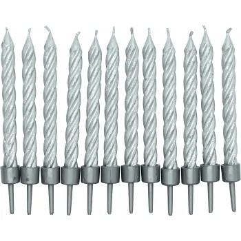 Tårtljus silver 12-p Happy Party.