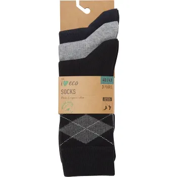 Strumpa 3p argyle svart-grå-blå mix 44/47 ICA I love eco.