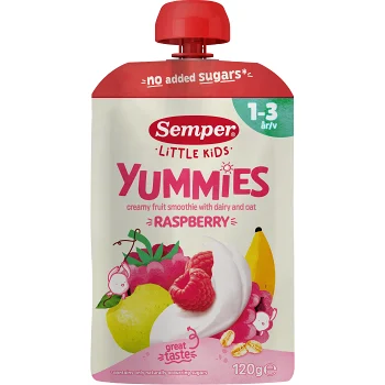 Barnmat Yummies hallon 1år 120g Semper.