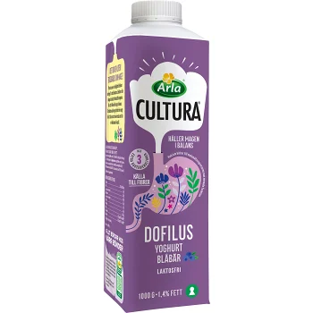 Yoghurt Dofilus Blåbär 1,4% Laktosfri 1000g Arla Cultura®.