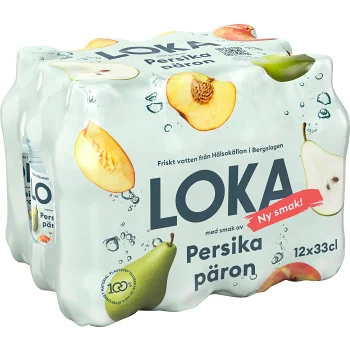 Kolsyrat Vatten Persika Päron 12-p 33cl Loka.