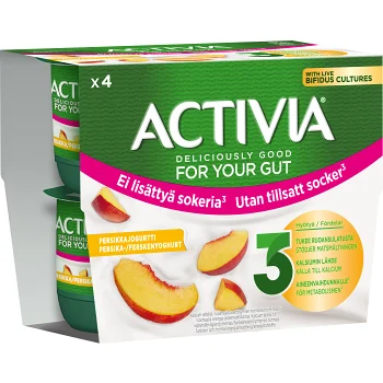Yoghurt Persika utan tillsatt socker 4-p 125g Activia.