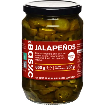 Jalapenos skivade 650g ICA Basic.