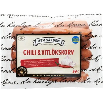 Chili &amp; Vitlökskorv 300g Hemgården.
