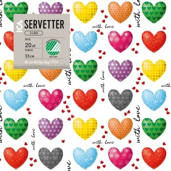 Servett 33cm Heart 20-p ICA.