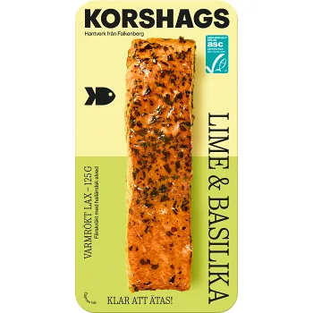 Lax Färsk Varmrökt Lime och Basilika 125g Miljömärkt Korshags.