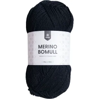 Garn Merino bomull svart 50g Järbo.