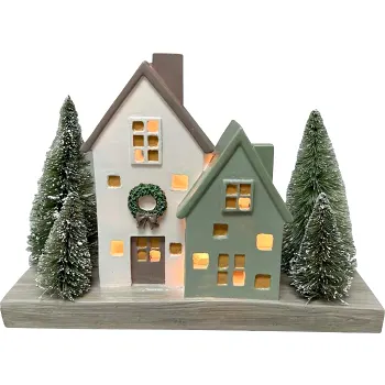 Husby med gran 20cm vit och grön Festive.