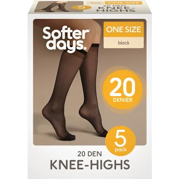 Knästrumpa 20den onesize 5p svart Softer Days.