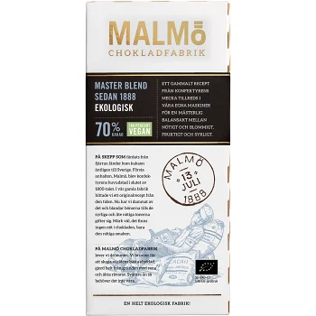 Chokladkaka Mörk Choklad Master Blend 70% 80g Malmö Chokladfabrik.