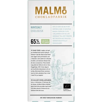 Chokladkaka Mörk Choklad Havssalt 65% 80g Malmö Chokladfabrik.