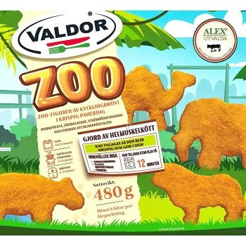 Kycklingbröstfilé Panerad Zoo-figurer 480g Valdor.