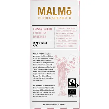 Choklad Friska Hallon 52% 80g Malmö Chokladfabrik.