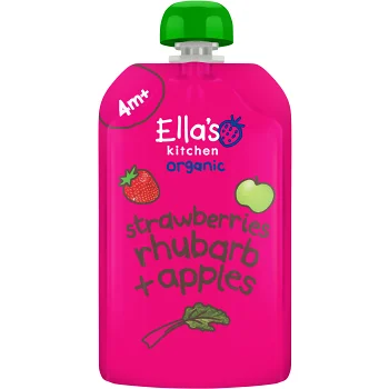 Jordgubb, rabarber &amp; äpplepuré Eko 4m 120g Ellas Kitchen.