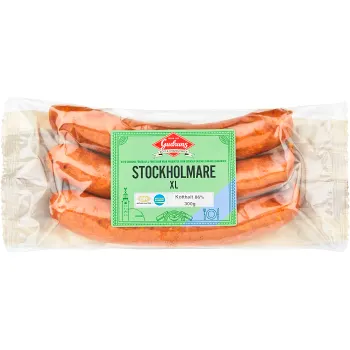 Korv Stockholmare Xl Alspånsrökt ca 300g Gudruns.