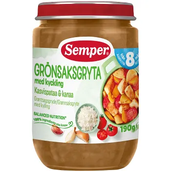 Grönsaks &amp; kycklinggryta med vitlök Från 8m 190g Semper.