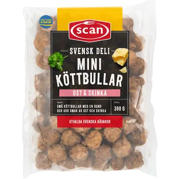 Köttbullar Mini Deli Ost &amp; Skinka Stekta 300g Scan.