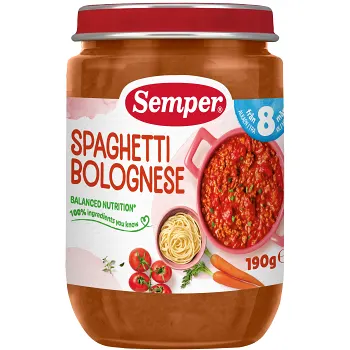 Spagetti med köttfärssås Från 8m 190g Semper.