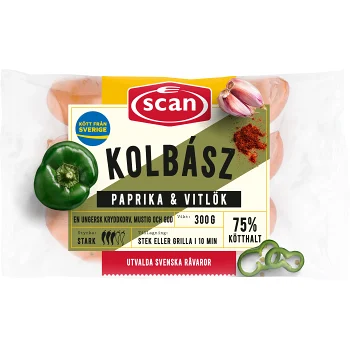 Kryddkorv Kolbasz Paprika och Vitlök 75% Kötthalt 300g Scan.