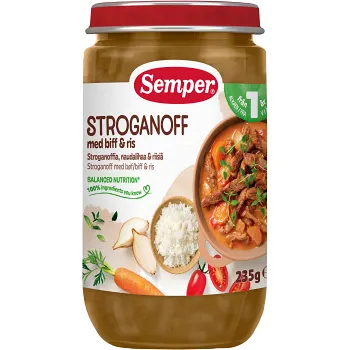 Stroganoff med biff &amp; ris 1år 235g Semper.