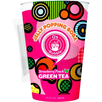 Bubbelte Grönt Jordgubb &amp; Persika 480ml O'S Bubble.