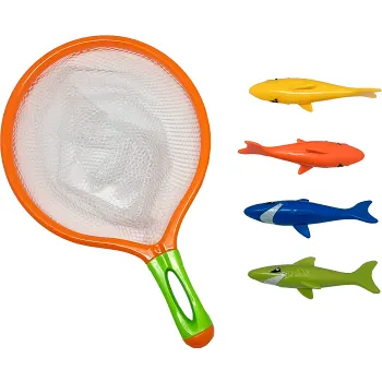 Dykleksak håv med haj eller fiskar.