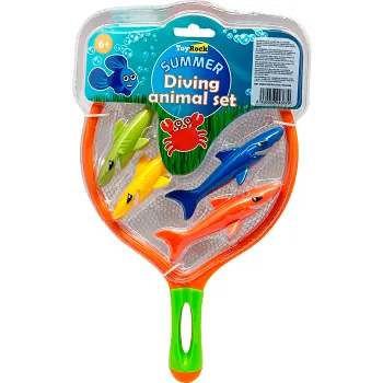 Dykleksak håv med haj eller fiskar.