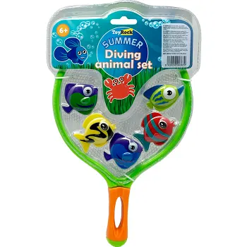 Dykleksak håv med haj eller fiskar.