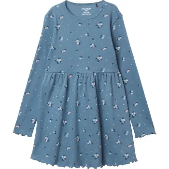 Ribklänning blå med blommor 98/104 mywear.