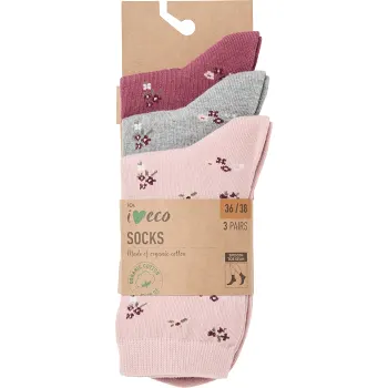 Strumpa 3p 36/38 rosa blomma ICA I love eco.