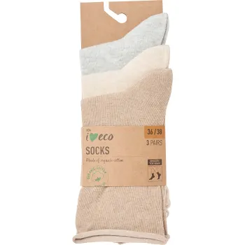 Strumpa 3p rullkant beige mix 36/38 ICA I love eco.