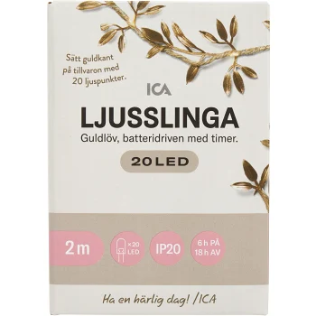Ljusslinga 20LED guldlöv / jute 2m ICA.