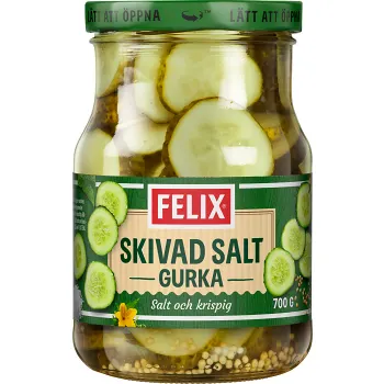 Saltgurka skivad 700g Felix.