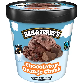 Glass Chocolatey orange chunk 465ml Ben &amp; Jerrys.
