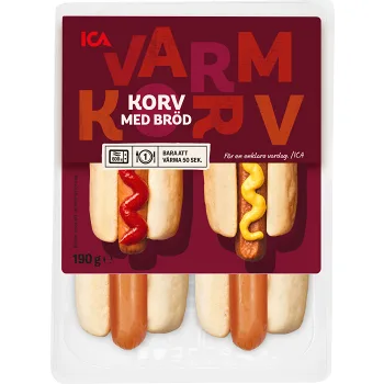 Färdigmat Korv med Bröd 2-p 190g ICA.