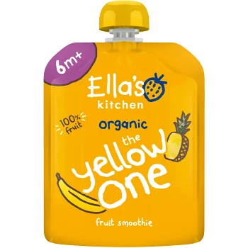 The yellow one Smoothie av blandade frukter Från 6m Ekologisk 90g Ellas Kitchen.