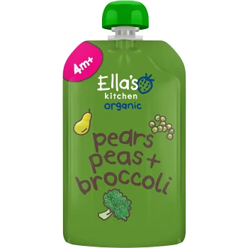 Päron, ärtor &amp; broccolipuré Eko 4m 120g Ellas Kitchen.