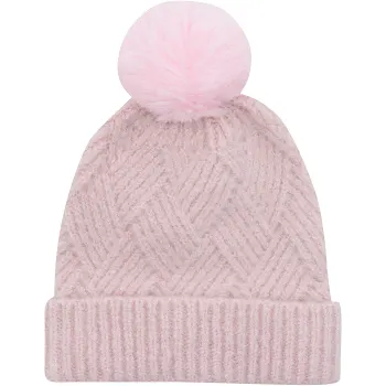 Mössa med pompom rosa 2-4 år.