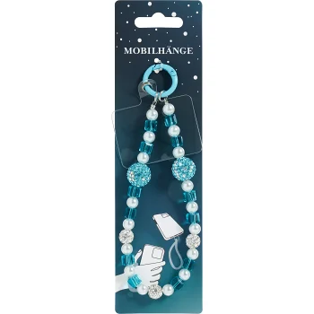 Mobilsmycke Turkos/vit bling.