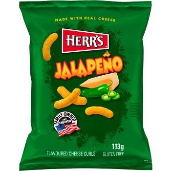 Ostbågar Jalapenosmak Curls 113g Herr's.