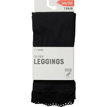 Leggings 50D med spets svart 98/104 mywear.