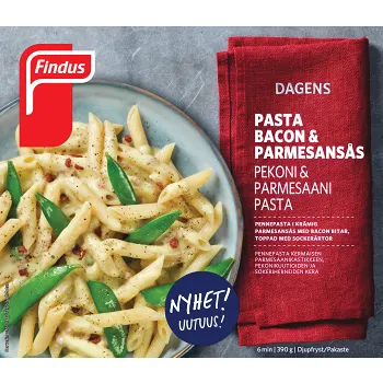 Pasta, bacon &amp; parmesansås 390g Findus.
