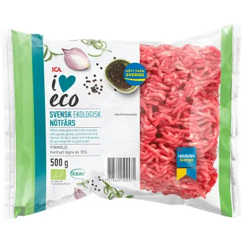 Nötfärs Färsk 15% 500g KRAV ICA I love eco.