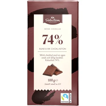 Choklad Mörk 74% 100g ICA Selection.