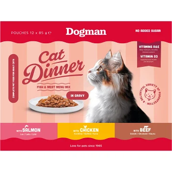 Helfoder Katt Meny Mix Sås 12-pack 1kg Dogman.
