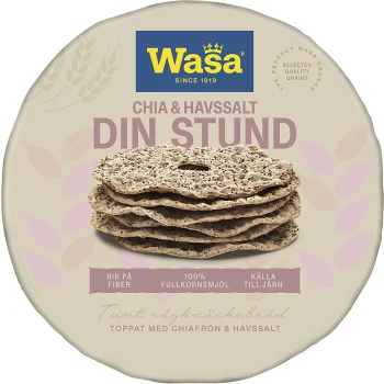 Knäckebröd Din Stund Chia &amp; Havssalt 260g Wasa.
