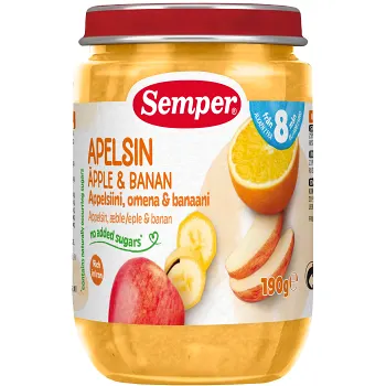 Apelsin äpple &amp; banan Från 8m 190g Semper.