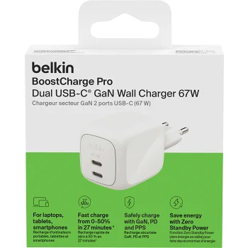 Väggladdare 67W 2xUSB-C Belkin.
